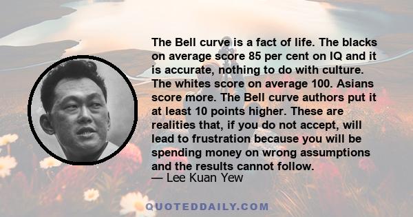 The Bell curve is a fact of life. The blacks on average score 85 per cent on IQ and it is accurate, nothing to do with culture. The whites score on average 100. Asians score more. The Bell curve authors put it at least