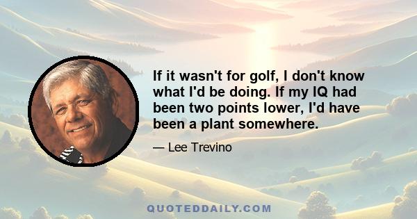 If it wasn't for golf, I don't know what I'd be doing. If my IQ had been two points lower, I'd have been a plant somewhere.