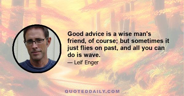 Good advice is a wise man's friend, of course; but sometimes it just flies on past, and all you can do is wave.