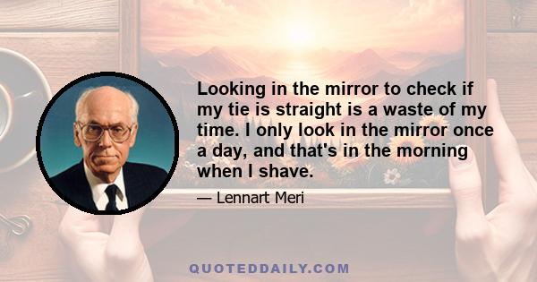 Looking in the mirror to check if my tie is straight is a waste of my time. I only look in the mirror once a day, and that's in the morning when I shave.