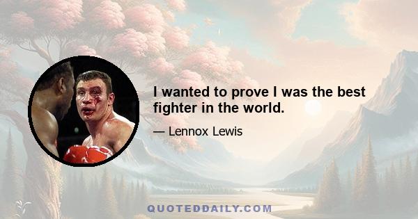 I wanted to prove I was the best fighter in the world.