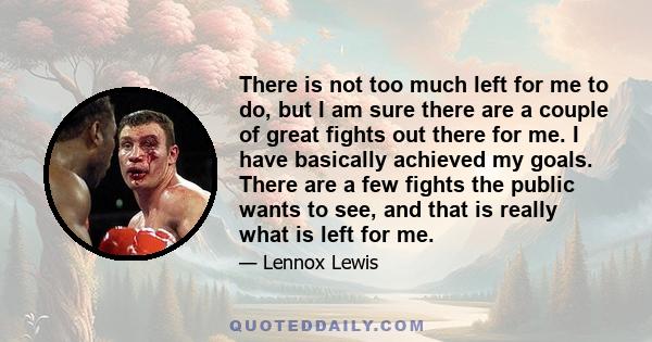 There is not too much left for me to do, but I am sure there are a couple of great fights out there for me. I have basically achieved my goals. There are a few fights the public wants to see, and that is really what is