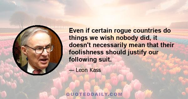 Even if certain rogue countries do things we wish nobody did, it doesn't necessarily mean that their foolishness should justify our following suit.