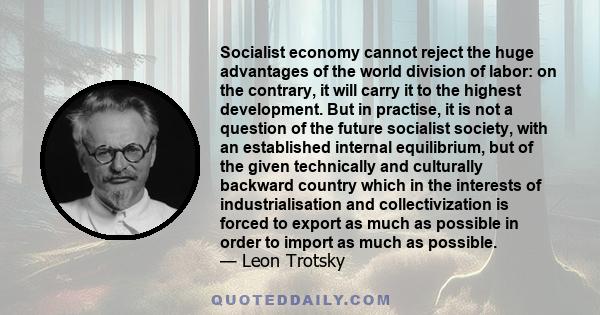 Socialist economy cannot reject the huge advantages of the world division of labor: on the contrary, it will carry it to the highest development. But in practise, it is not a question of the future socialist society,