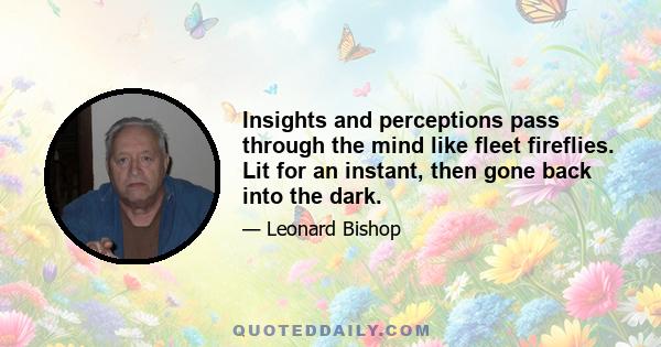 Insights and perceptions pass through the mind like fleet fireflies. Lit for an instant, then gone back into the dark.