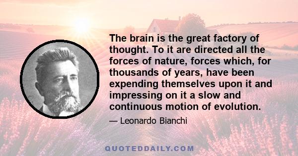 The brain is the great factory of thought. To it are directed all the forces of nature, forces which, for thousands of years, have been expending themselves upon it and impressing on it a slow and continuous motion of