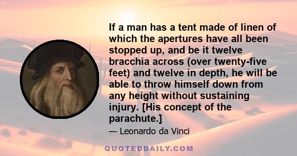 If a man has a tent made of linen of which the apertures have all been stopped up, and be it twelve bracchia across (over twenty-five feet) and twelve in depth, he will be able to throw himself down from any height