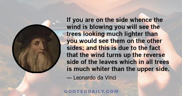 If you are on the side whence the wind is blowing you will see the trees looking much lighter than you would see them on the other sides; and this is due to the fact that the wind turns up the reverse side of the leaves 