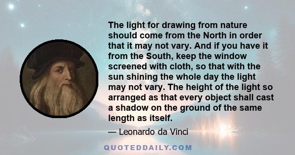 The light for drawing from nature should come from the North in order that it may not vary. And if you have it from the South, keep the window screened with cloth, so that with the sun shining the whole day the light