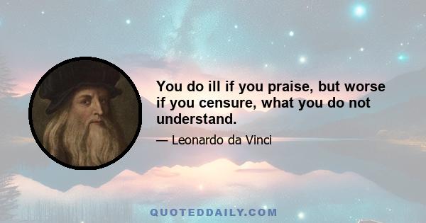 You do ill if you praise, but worse if you censure, what you do not understand.