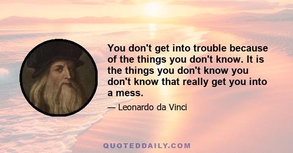 You don't get into trouble because of the things you don't know. It is the things you don't know you don't know that really get you into a mess.