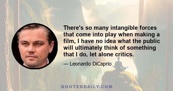 There's so many intangible forces that come into play when making a film, I have no idea what the public will ultimately think of something that I do, let alone critics.