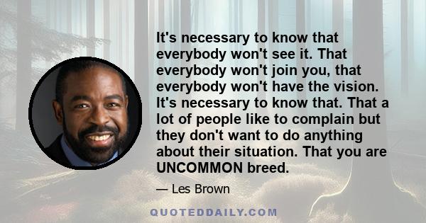 It's necessary to know that everybody won't see it. That everybody won't join you, that everybody won't have the vision. It's necessary to know that. That a lot of people like to complain but they don't want to do