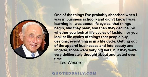 One of the things I've probably absorbed when I was in business school - and didn't know I was learning it - was about life cycles, that things begin, and they peak, and then they decline. So whether you look at life