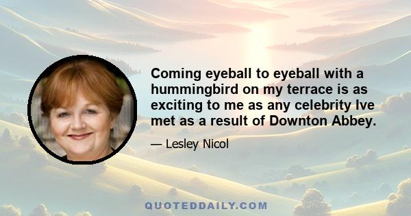 Coming eyeball to eyeball with a hummingbird on my terrace is as exciting to me as any celebrity Ive met as a result of Downton Abbey.