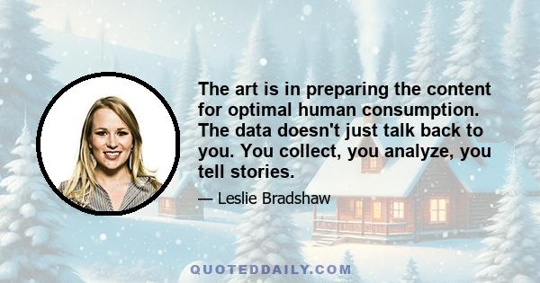 The art is in preparing the content for optimal human consumption. The data doesn't just talk back to you. You collect, you analyze, you tell stories.