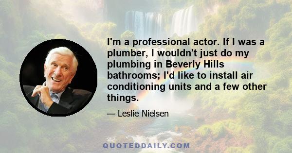 I'm a professional actor. If I was a plumber, I wouldn't just do my plumbing in Beverly Hills bathrooms; I'd like to install air conditioning units and a few other things.