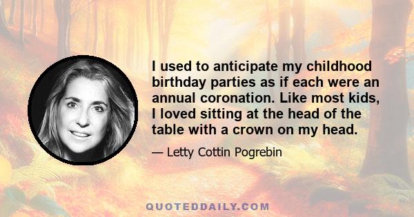 I used to anticipate my childhood birthday parties as if each were an annual coronation. Like most kids, I loved sitting at the head of the table with a crown on my head.