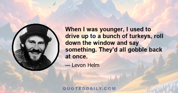 When I was younger, I used to drive up to a bunch of turkeys, roll down the window and say something. They'd all gobble back at once.