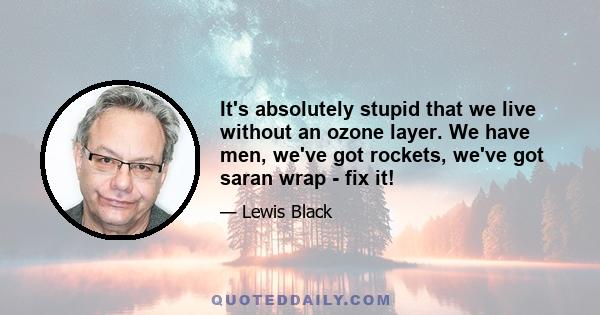 It's absolutely stupid that we live without an ozone layer. We have men, we've got rockets, we've got saran wrap - fix it!