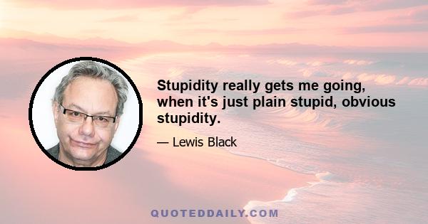 Stupidity really gets me going, when it's just plain stupid, obvious stupidity.