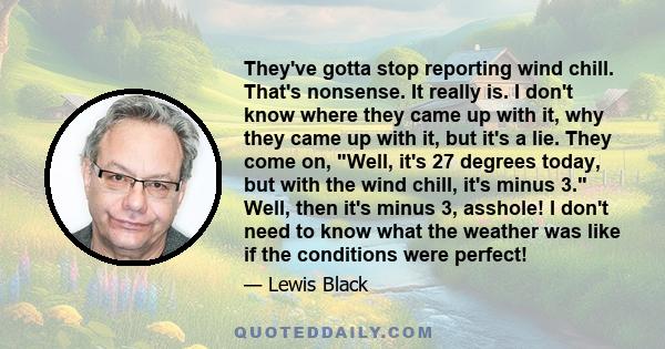 They've gotta stop reporting wind chill. That's nonsense. It really is. I don't know where they came up with it, why they came up with it, but it's a lie. They come on, Well, it's 27 degrees today, but with the wind