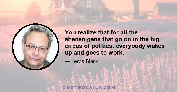 You realize that for all the shenanigans that go on in the big circus of politics, everybody wakes up and goes to work.