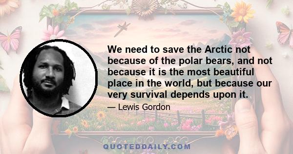 We need to save the Arctic not because of the polar bears, and not because it is the most beautiful place in the world, but because our very survival depends upon it.