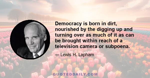 Democracy is born in dirt, nourished by the digging up and turning over as much of it as can be brought within reach of a television camera or subpoena.