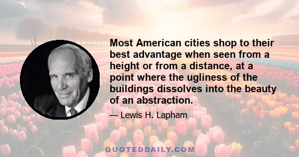 Most American cities shop to their best advantage when seen from a height or from a distance, at a point where the ugliness of the buildings dissolves into the beauty of an abstraction.