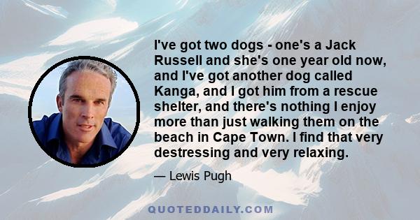 I've got two dogs - one's a Jack Russell and she's one year old now, and I've got another dog called Kanga, and I got him from a rescue shelter, and there's nothing I enjoy more than just walking them on the beach in