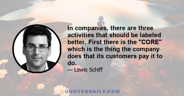 In companies, there are three activities that should be labeled better. First there is the CORE which is the thing the company does that its customers pay it to do.