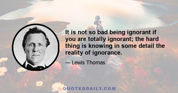 It is not so bad being ignorant if you are totally ignorant; the hard thing is knowing in some detail the reality of ignorance.