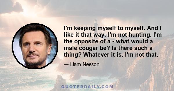 I'm keeping myself to myself. And I like it that way. I'm not hunting. I'm the opposite of a - what would a male cougar be? Is there such a thing? Whatever it is, I'm not that.