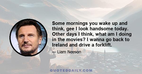 Some mornings you wake up and think, gee I look handsome today. Other days I think, what am I doing in the movies? I wanna go back to Ireland and drive a forklift.