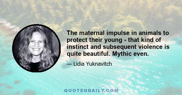 The maternal impulse in animals to protect their young - that kind of instinct and subsequent violence is quite beautiful. Mythic even.