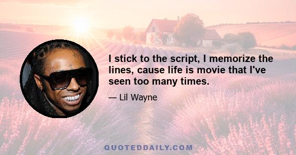 I stick to the script, I memorize the lines, cause life is movie that I've seen too many times.