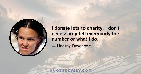 I donate lots to charity. I don't necessarily tell everybody the number or what I do.