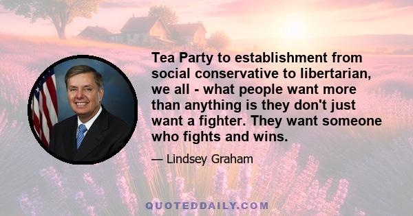 Tea Party to establishment from social conservative to libertarian, we all - what people want more than anything is they don't just want a fighter. They want someone who fights and wins.