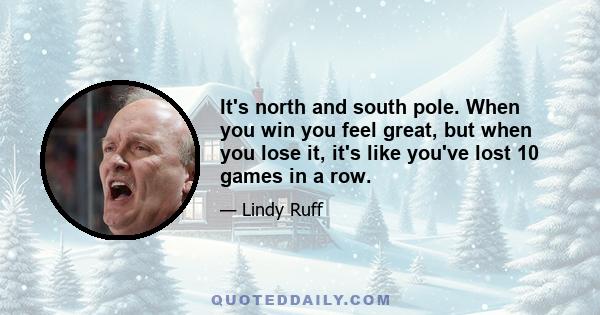 It's north and south pole. When you win you feel great, but when you lose it, it's like you've lost 10 games in a row.