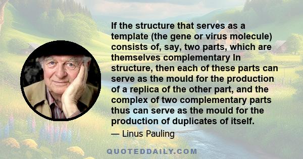 If the structure that serves as a template (the gene or virus molecule) consists of, say, two parts, which are themselves complementary In structure, then each of these parts can serve as the mould for the production of 