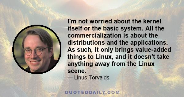 I'm not worried about the kernel itself or the basic system. All the commercialization is about the distributions and the applications. As such, it only brings value-added things to Linux, and it doesn't take anything