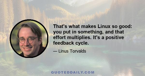 That's what makes Linux so good: you put in something, and that effort multiplies. It's a positive feedback cycle.