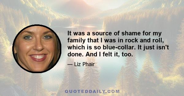 It was a source of shame for my family that I was in rock and roll, which is so blue-collar. It just isn't done. And I felt it, too.