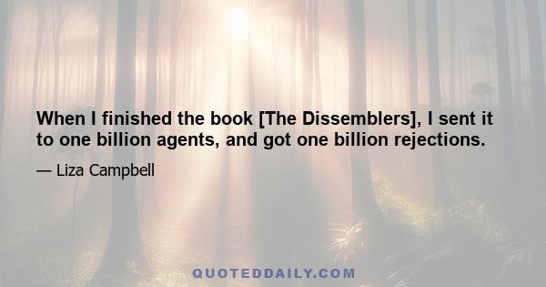 When I finished the book [The Dissemblers], I sent it to one billion agents, and got one billion rejections.