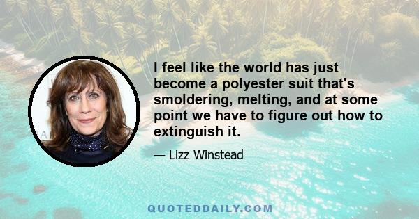 I feel like the world has just become a polyester suit that's smoldering, melting, and at some point we have to figure out how to extinguish it.