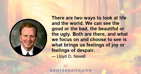 There are two ways to look at life and the world. We can see the good or the bad, the beautiful or the ugly. Both are there, and what we focus on and choose to see is what brings us feelings of joy or feelings of