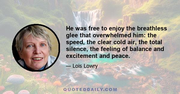 He was free to enjoy the breathless glee that overwhelmed him: the speed, the clear cold air, the total silence, the feeling of balance and excitement and peace.