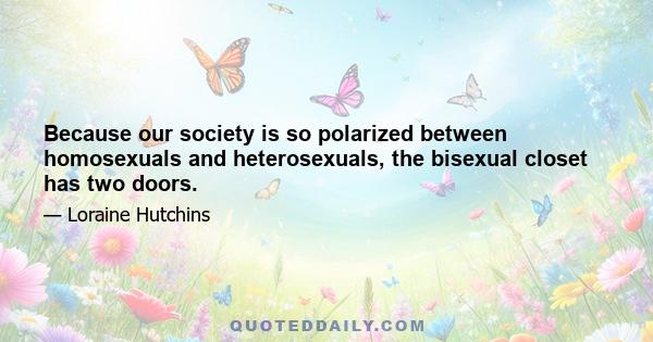 Because our society is so polarized between homosexuals and heterosexuals, the bisexual closet has two doors.