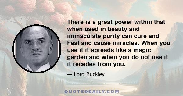 There is a great power within that when used in beauty and immaculate purity can cure and heal and cause miracles. When you use it it spreads like a magic garden and when you do not use it it recedes from you.